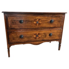 Italian Walnut Neoclassical Commode, Chest of Drawers, With Inlaid Veneer