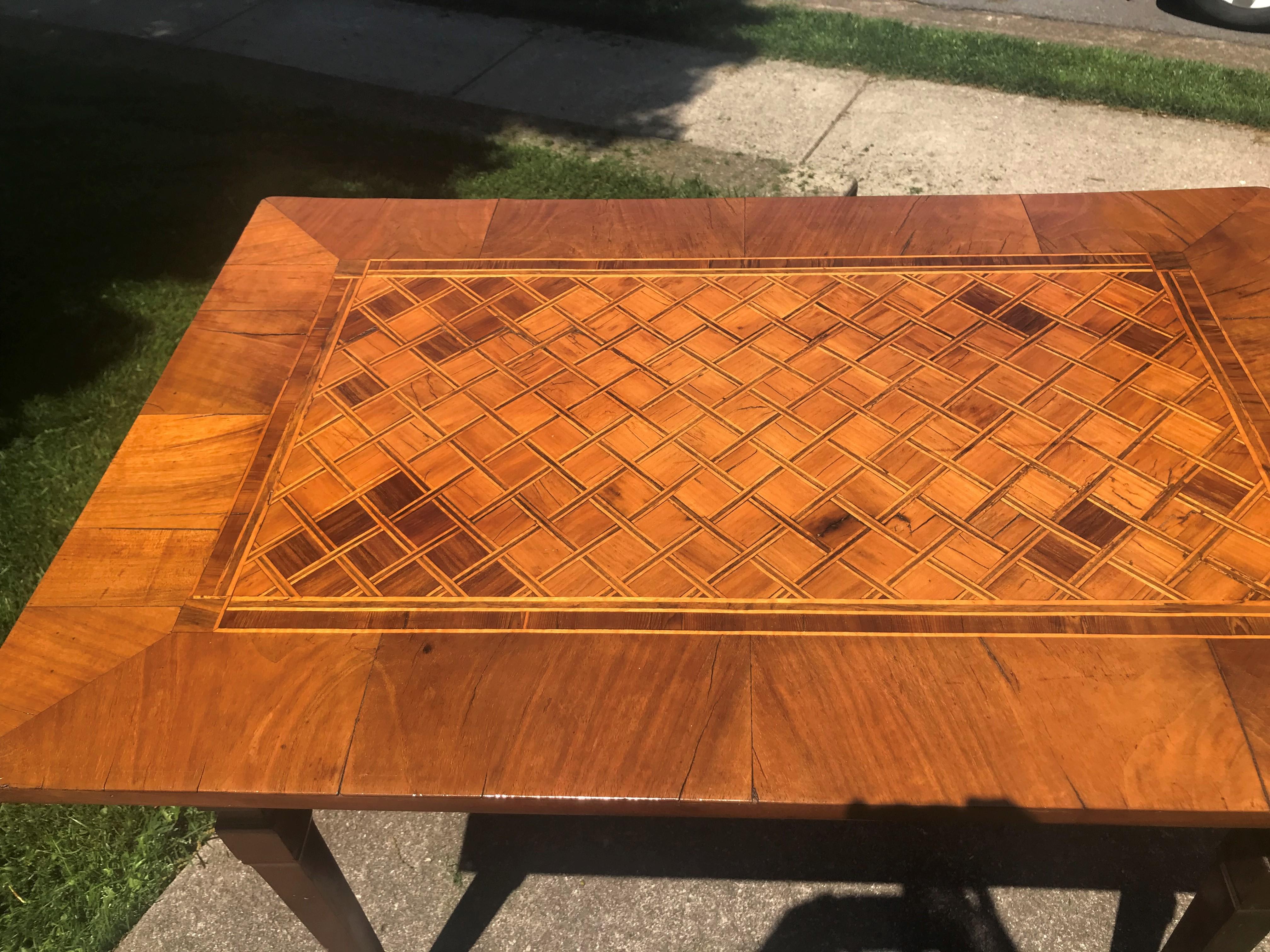 Italian Walnut and Fruitwood Parquetry Neoclassical Style Table 1