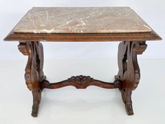 Italian Walnut Renaissance Style Side Table with Carved Griffin Legs, Marble Top