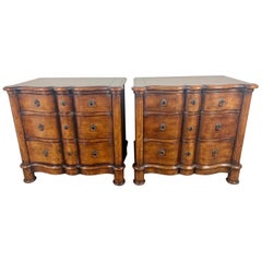 Italian Walnut Scalloped Chest of Drawers, Pair