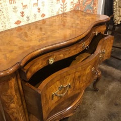 Italian Walnut Shaped Chest Console with Oyster Veneer and Rosewood Line Inlay