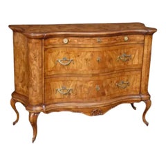 Italian Walnut Shaped Chest Console with Oyster Veneer and Rosewood Line Inlay