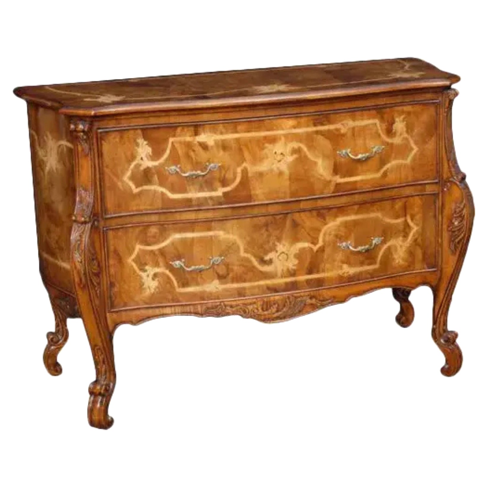 Italian Walnut 2-Drawer Chest with Exotic Wood Inlay For Sale