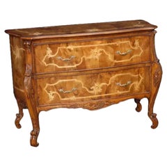 Italian Walnut 2-Drawer Chest – Shaped Design, Exotic Inlay, Hand-Rubbed 1990