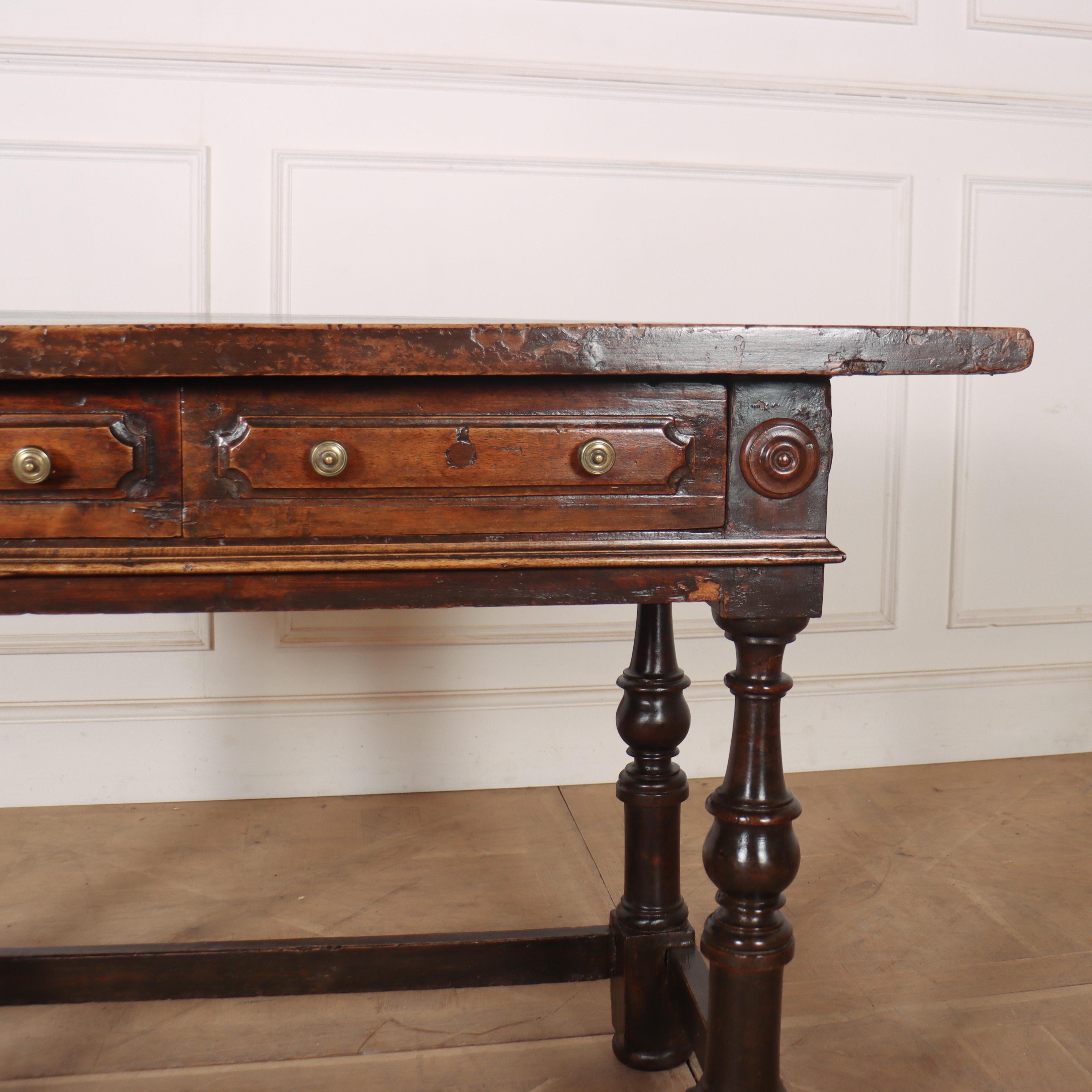 Pretty 19th C Italian walnut two drawer side table with a 1.5