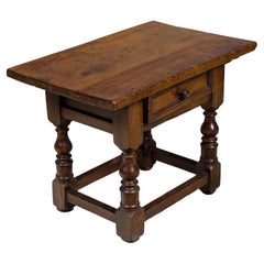 Italian Walnut Side Table with Drawer and Turned Legs, circa 1800
