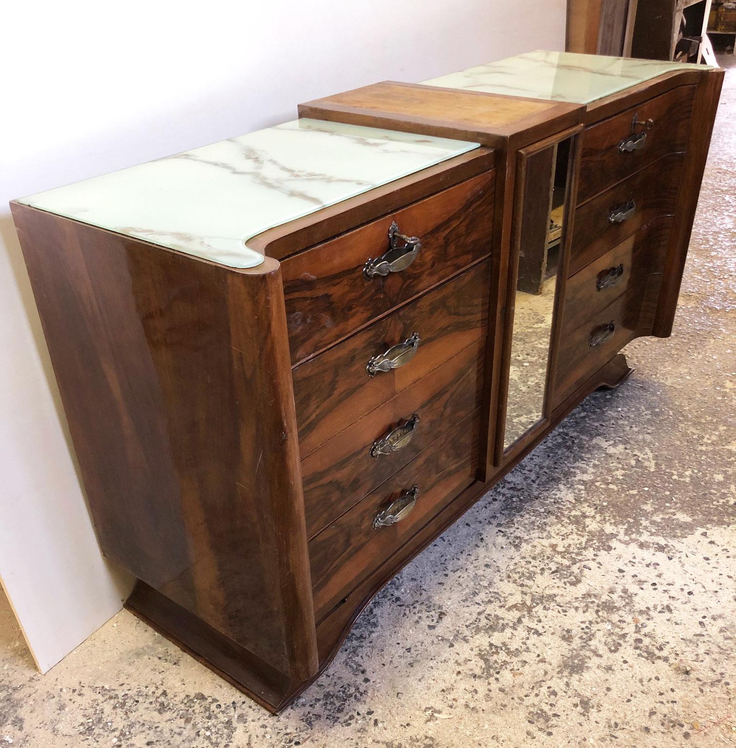 Mid-Century Modern Italian Walnut Sideboard, Original from 1950 with 8 Drawers, Special Design