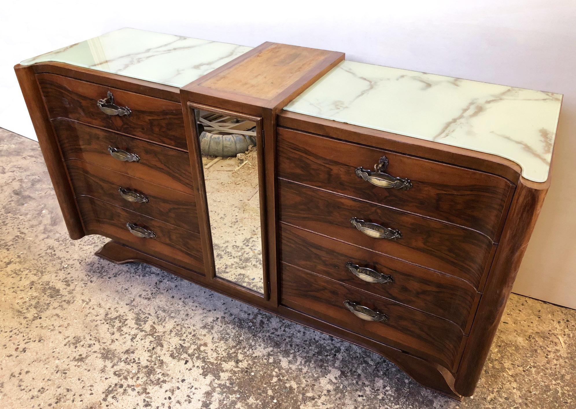 Mid-20th Century Italian Walnut Sideboard, Original from 1950 with 8 Drawers, Special Design