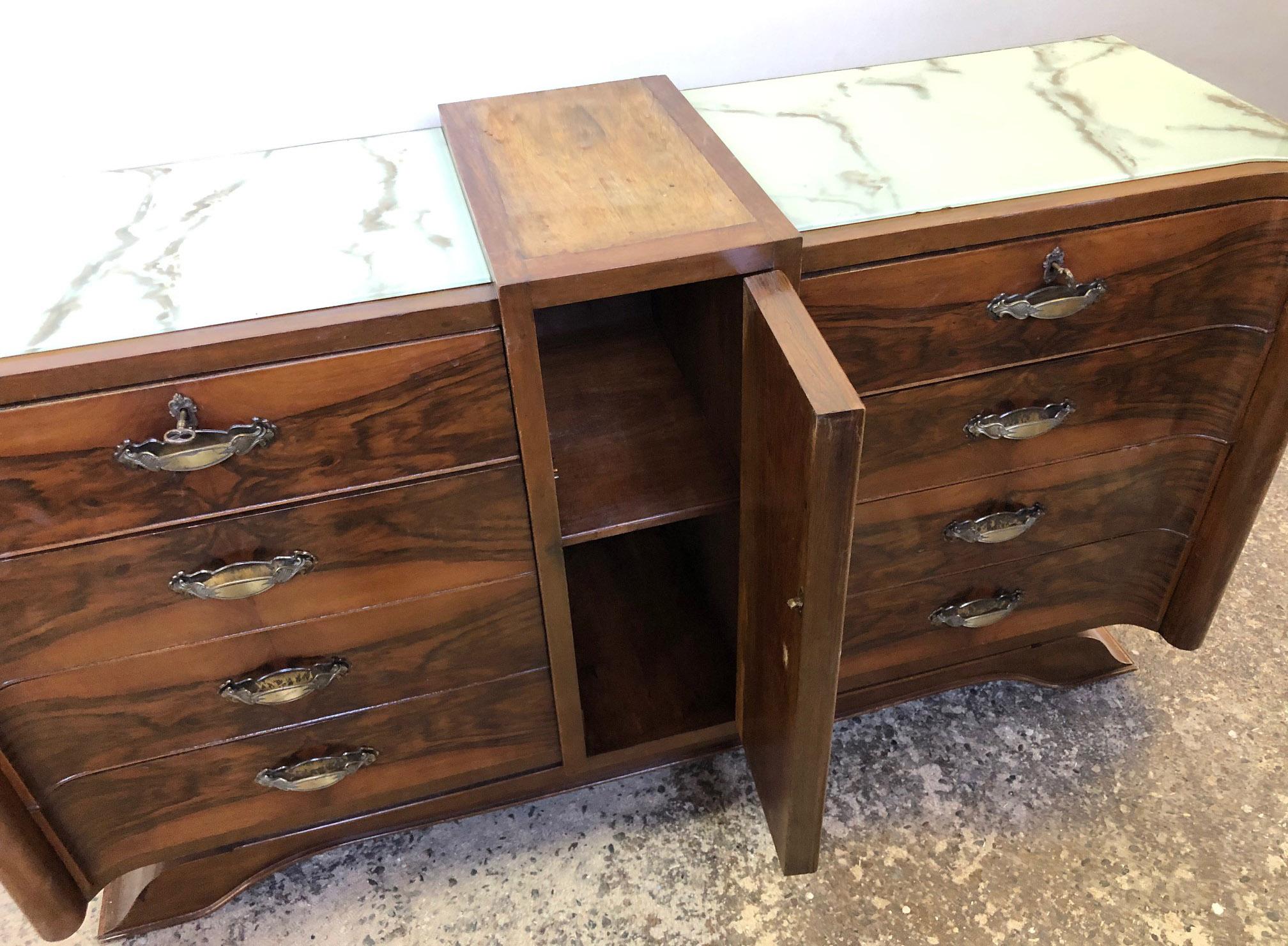 Italian Walnut Sideboard, Original from 1950 with 8 Drawers, Special Design 3