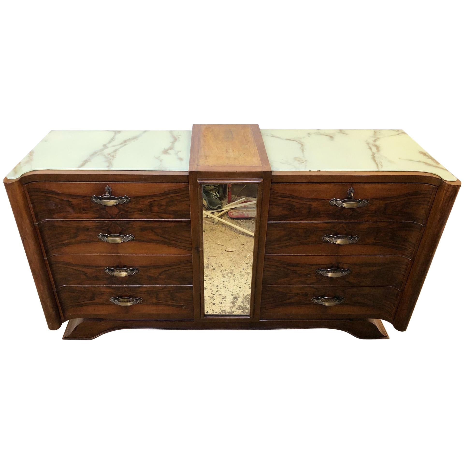 Italian Walnut Sideboard, Original from 1950 with 8 Drawers, Special Design