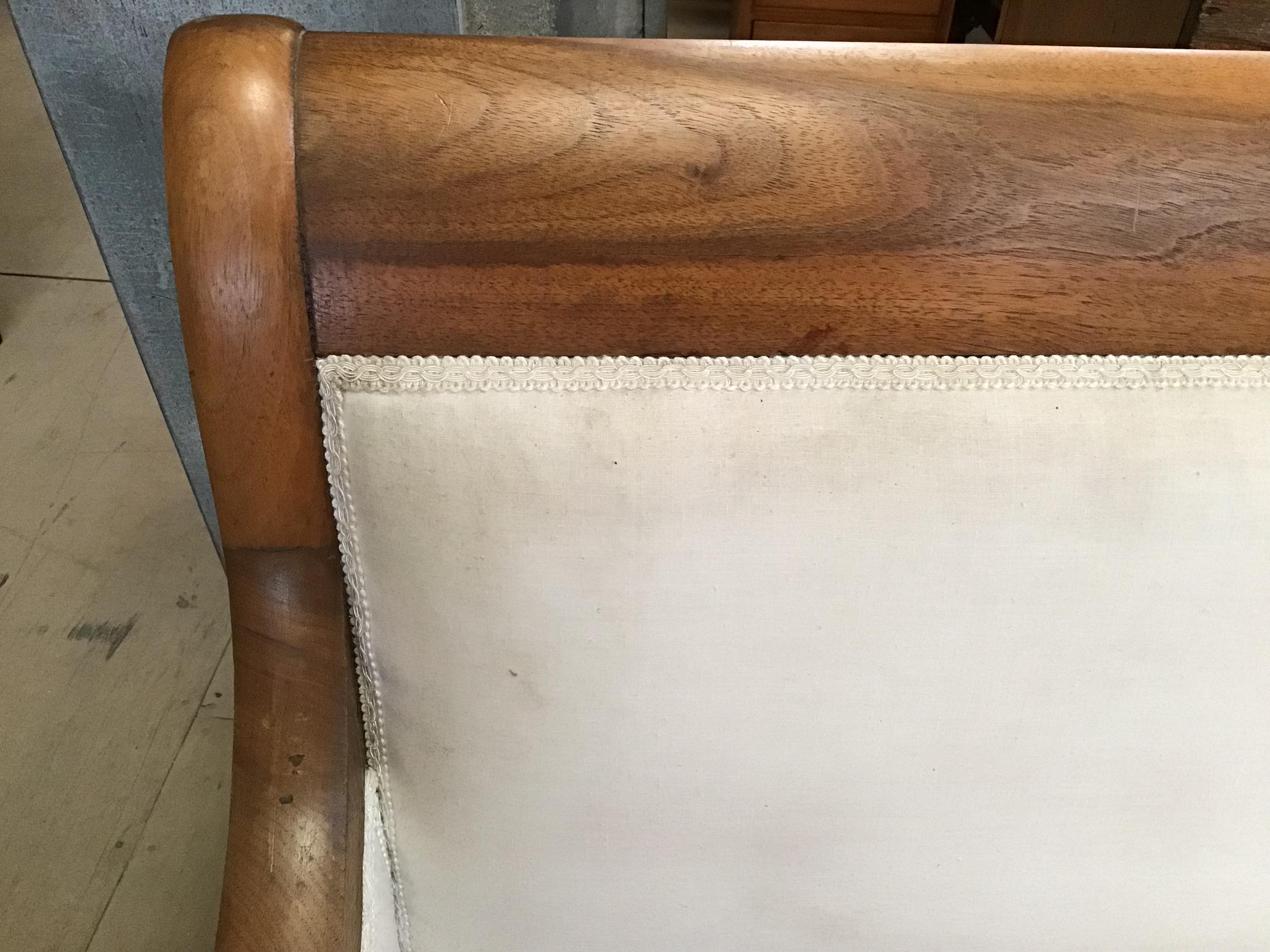 Fabric Italian Walnut Sofa with White Upholstery from 1920s For Sale