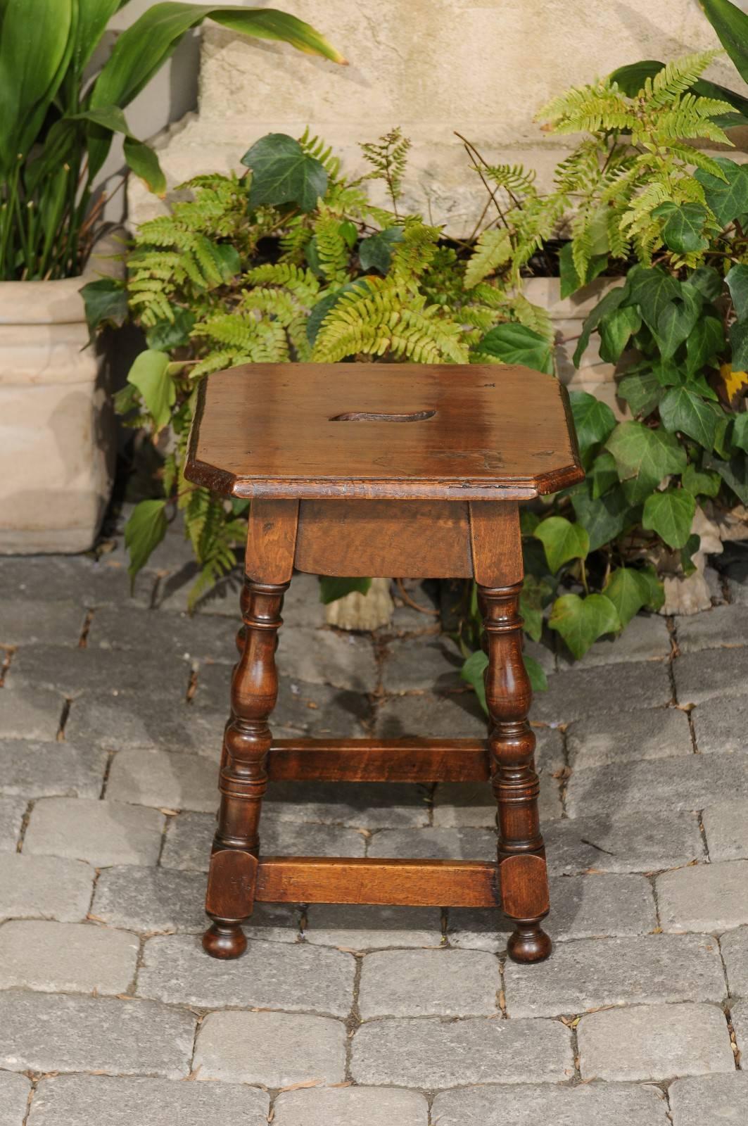 Italian Walnut Stool with Splayed Legs and Pierced Handle from the 1820s 2