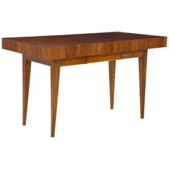 Italian Walnut Table with Single Drawer and Tapered Legs, Style of Gio Ponti
