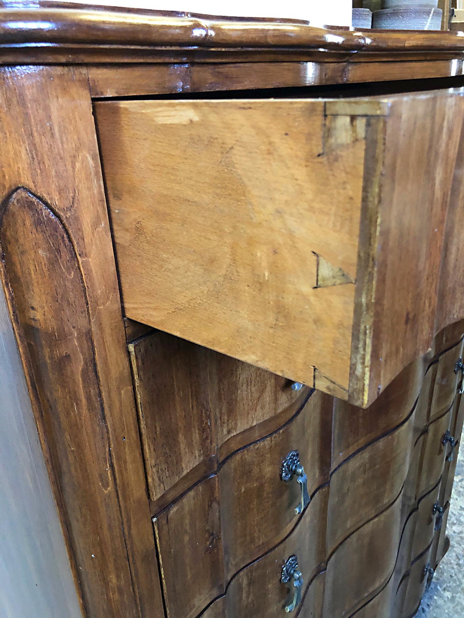 Italian Walnut Tallboy from 1960, Original Curved Shaped Drawers, Period Handles 2