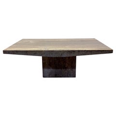 Italian Walnut Travertine Coffee or Cocktail Table With Bowed Edges, 1990s - 2 o