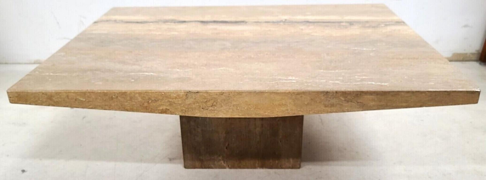 Italian Marble Coffee Cocktail Table Walnut Travertine by Stone International In Good Condition In Lake Worth, FL