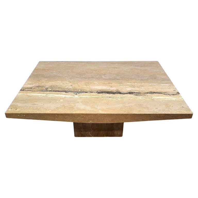 Italian Walnut Travertine Marble Coffee Cocktail Table by Stone