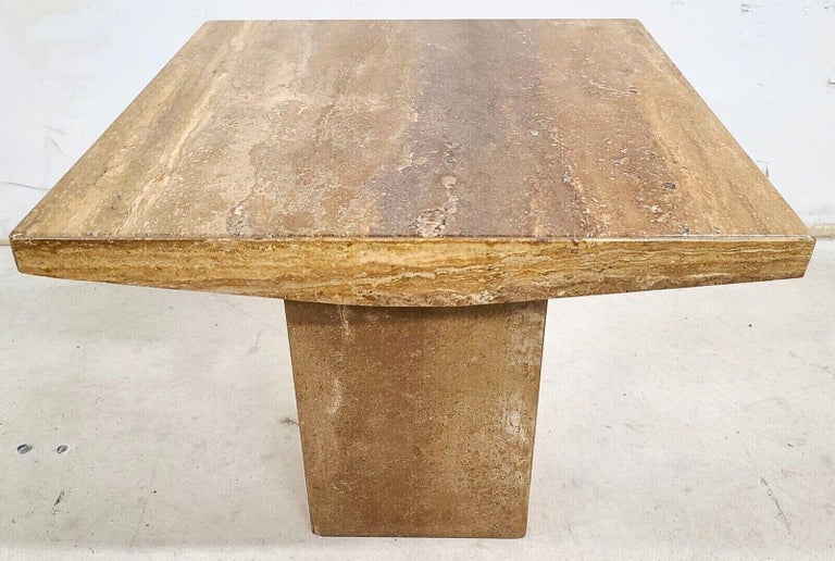 Italian walnut travertine marble side end table by Stone International
The spectacular natural appearance of the marble makes it look like the surface of an alien planet.

Approximate measurements in inches
25.5