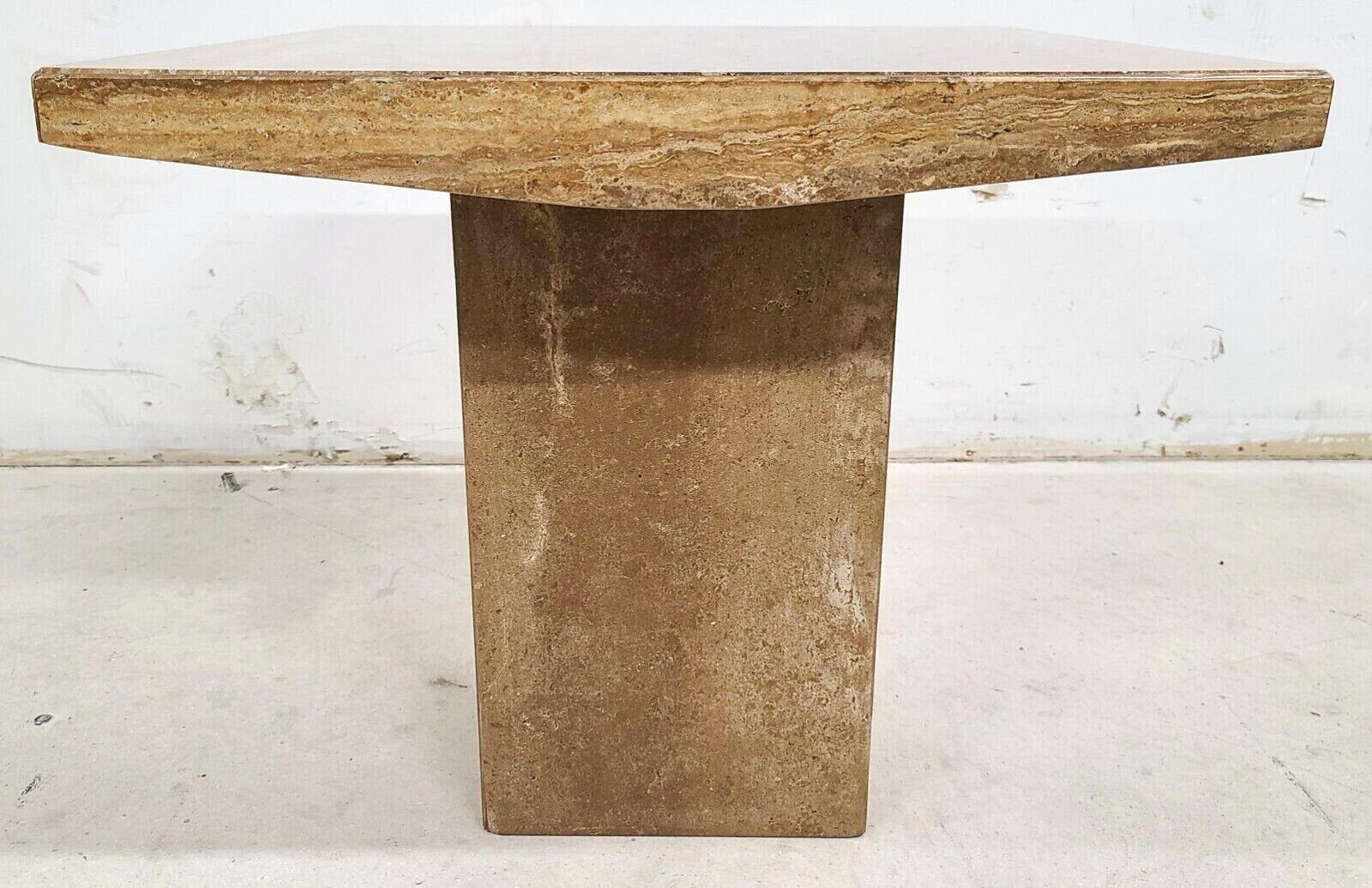 Italian Walnut Travertine Marble Side End Table by Stone International In Good Condition In Lake Worth, FL