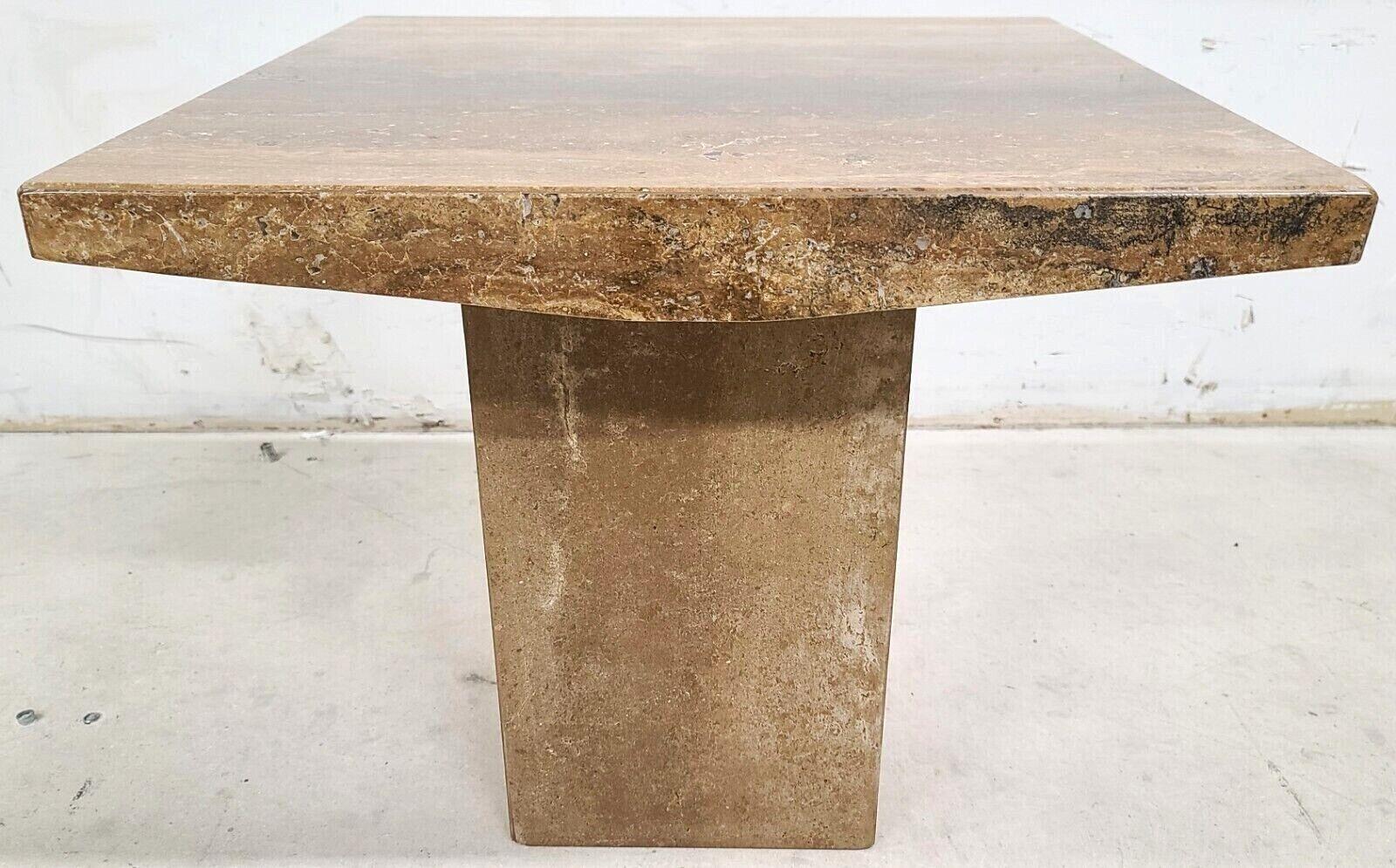 Late 20th Century Italian Walnut Travertine Marble Side End Table by Stone International