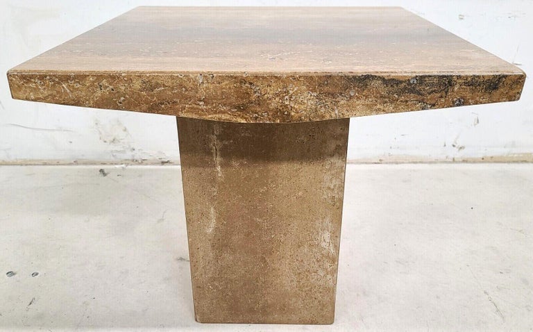 Late 20th Century Italian Walnut Travertine Marble Side End Table by Stone International For Sale