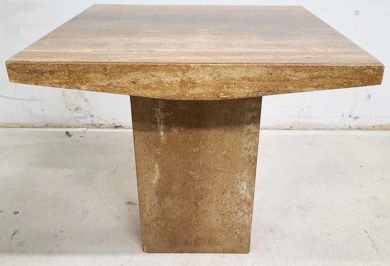 Italian Walnut Travertine Marble Side End Table by Stone International For Sale 2