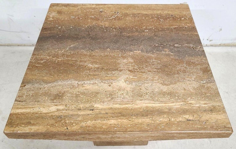 Italian Walnut Travertine Marble Side End Table by Stone International For Sale 3