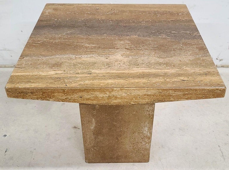 Italian Walnut Travertine Marble Side End Table by Stone International For Sale 4