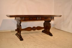 Italian Walnut Trestle Library Table, Circa 1920
