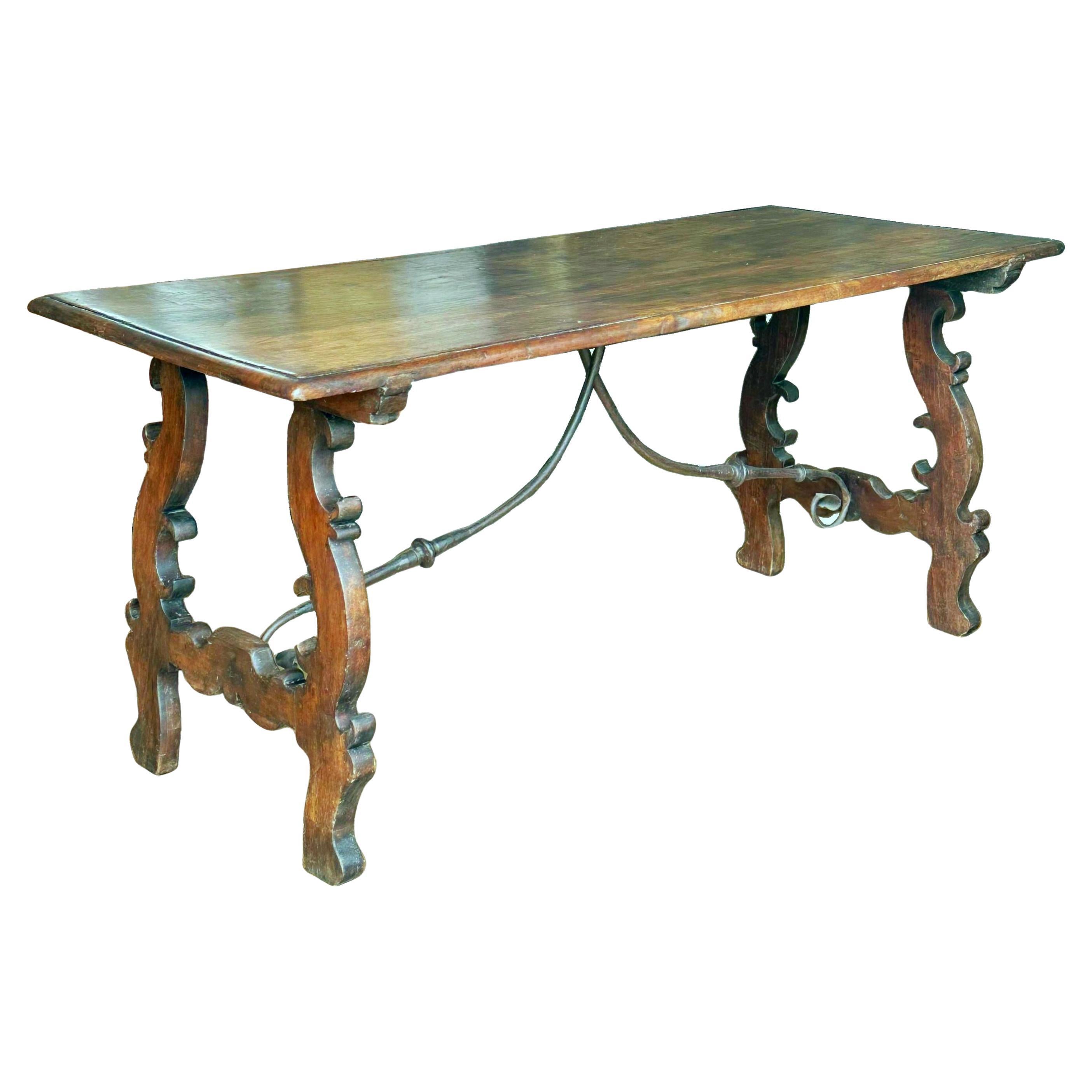 Italian Walnut Trestle Table, circa 1740 For Sale