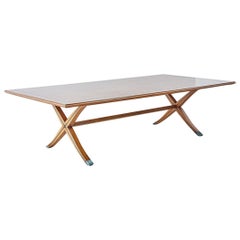 Italian Walnut Trestle Table with X Leg Base