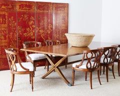 Italian Walnut Trestle Table with X Leg Base