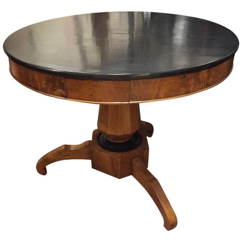 Italian Walnut Tripod Table with Black Coated Top from Early 20th Century