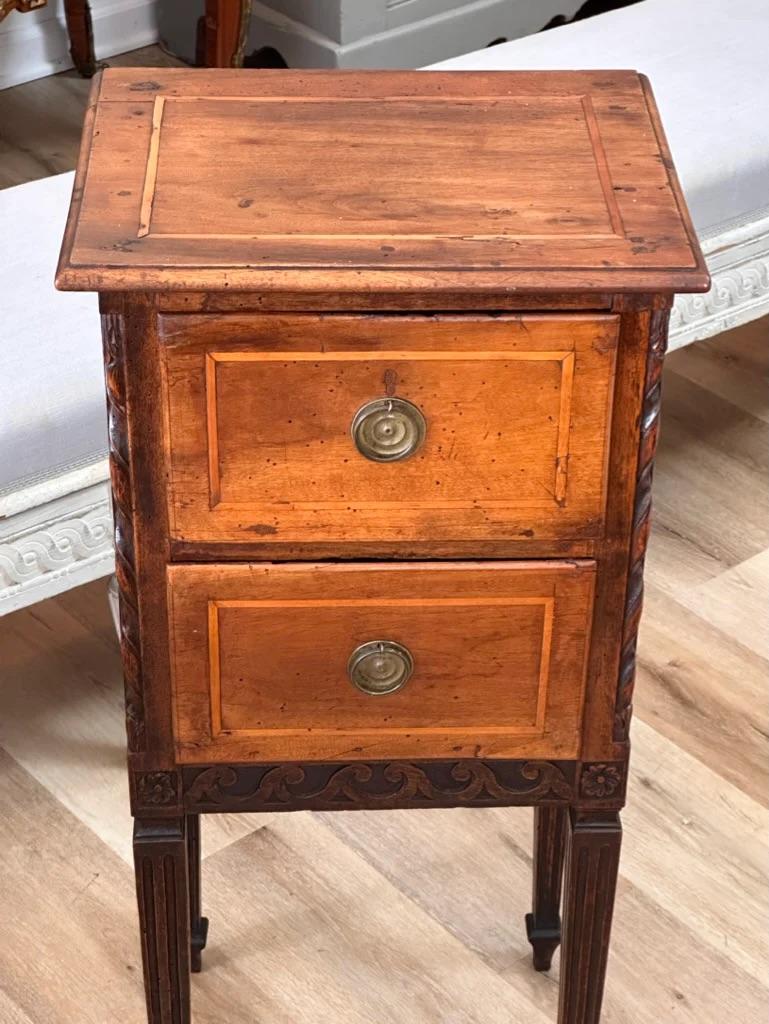 Italian Walnut Two-Drawer Bedside Table In Good Condition In Charlottesville, VA