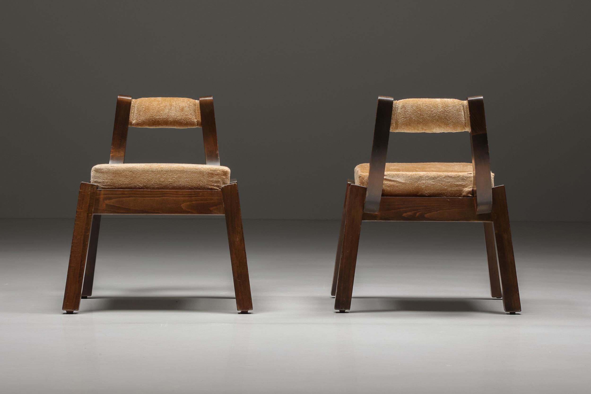 Mid-20th Century Italian Walnut & Velvet Dining Chairs in the Style of Borsani, Art Deco, 1950's