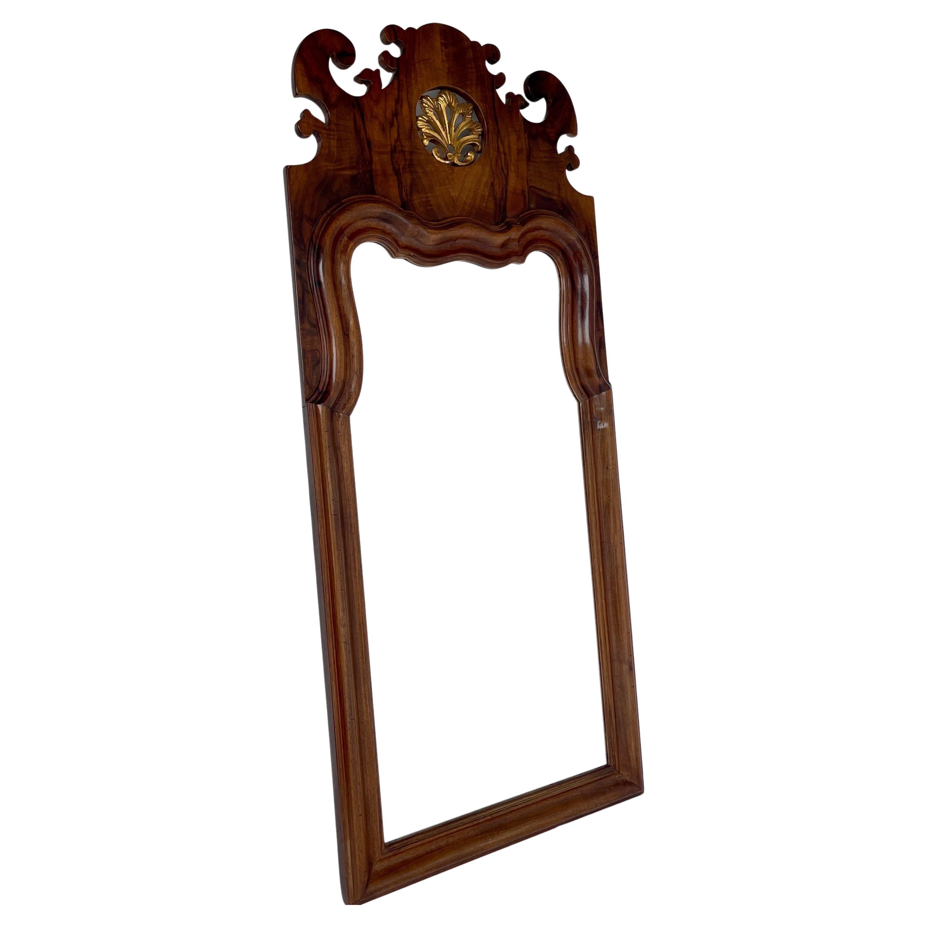 Wood Italian Walnut Veneer Rococco Style Mirror, 1960's  For Sale