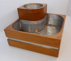 Italian Walnut Wood and Chrome Planter