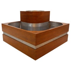 Italian Walnut Wood and Chrome Planter