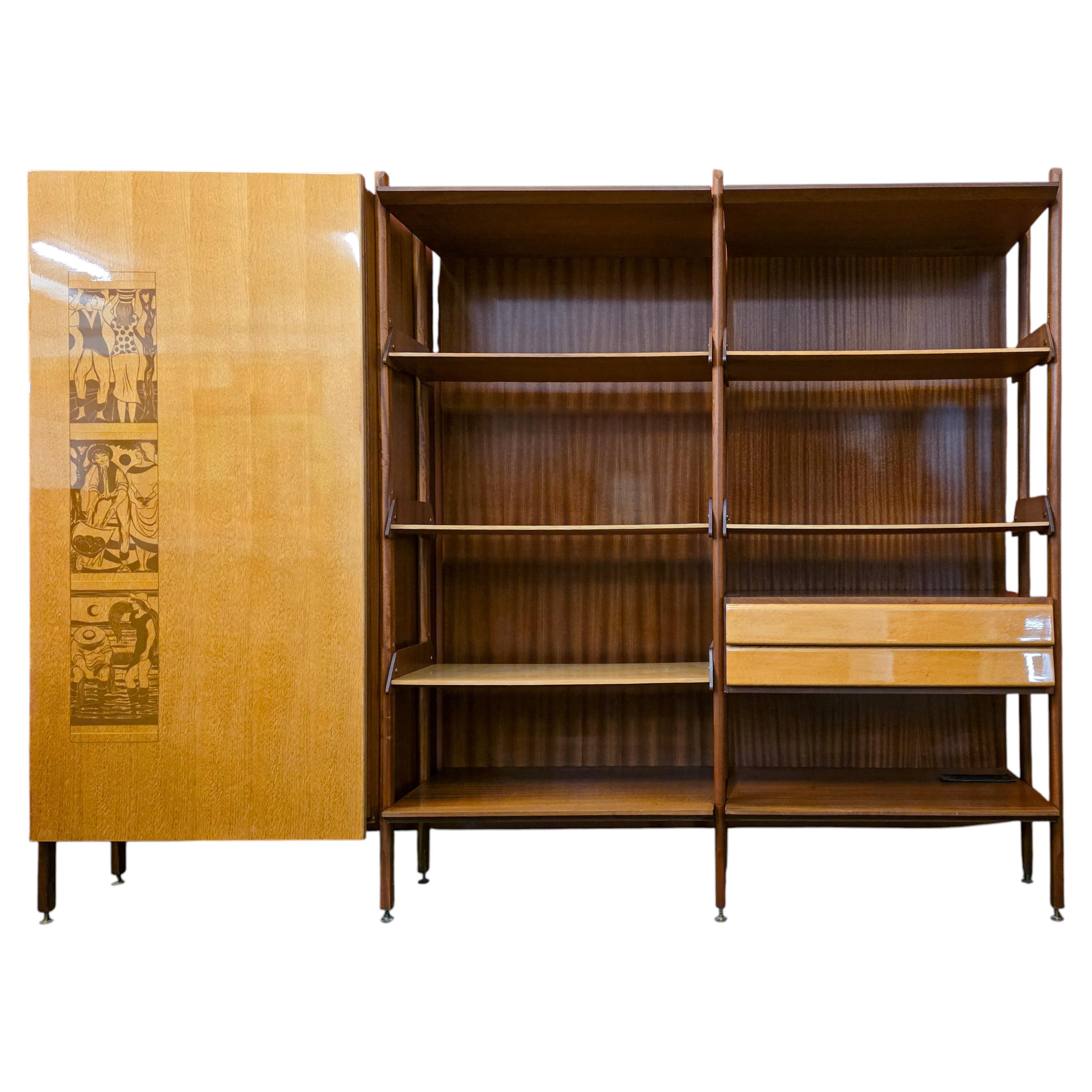 Italian Wardrobe Bookcase, Modular Wall Unit by Vittorio Dassi, Italy, 1960s