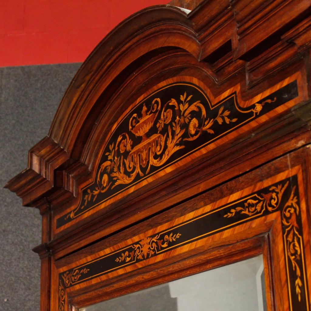 Italian Wardrobe in Inlaid Wood with Mirror from 20th Century 4