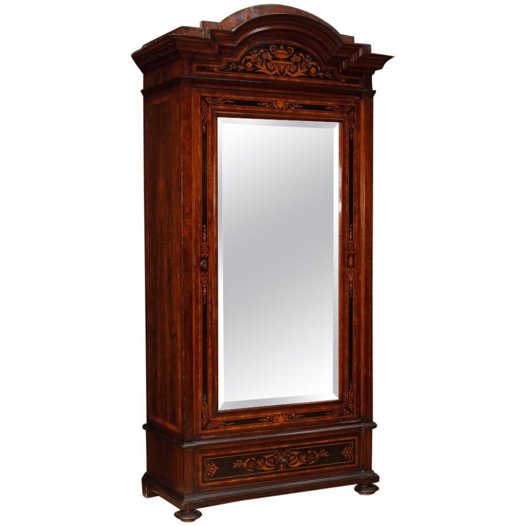 Italian Wardrobe in Inlaid Wood with Mirror from 20th Century
