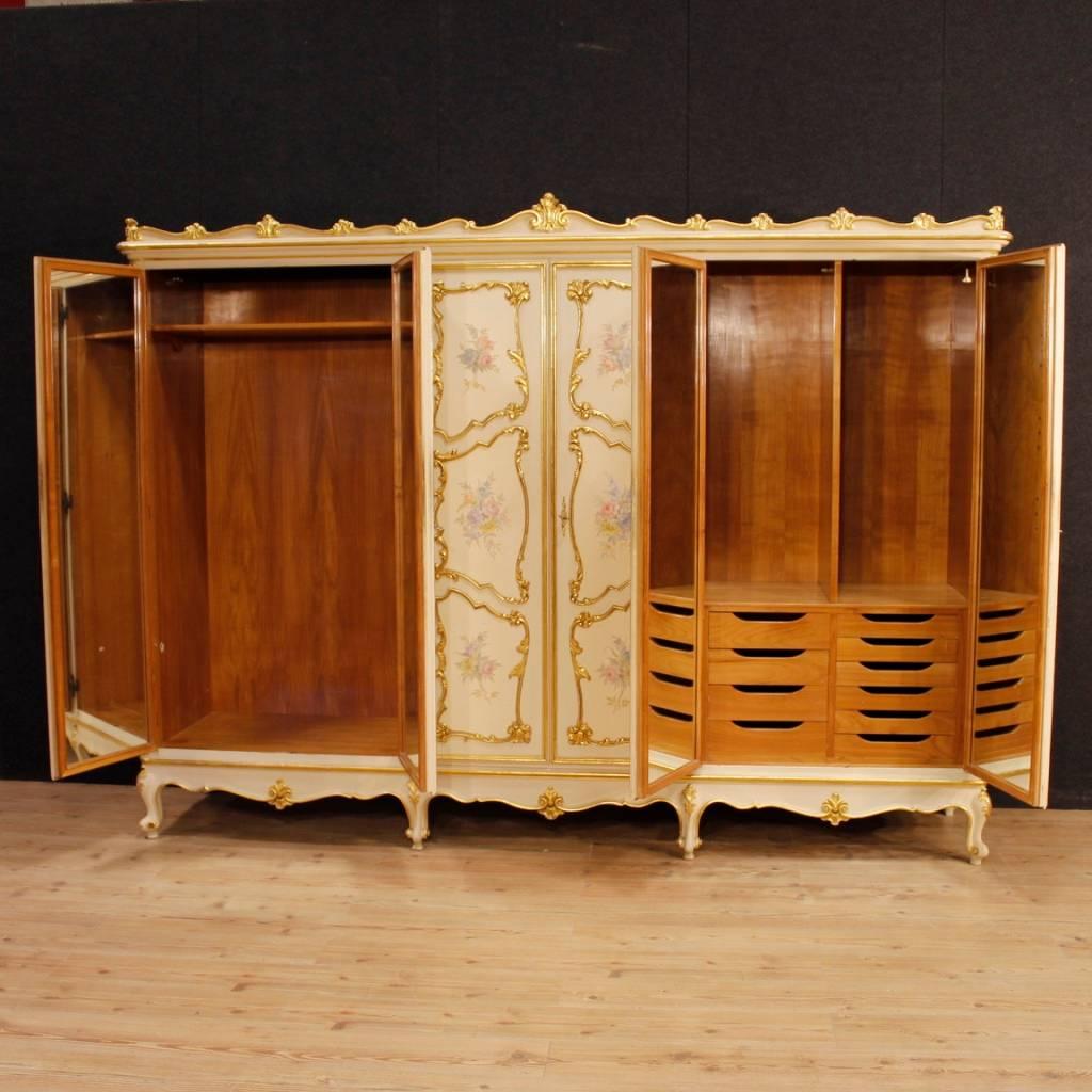 Italian Wardrobe in Lacquered, Gilt and Painted Wood with Six Doors 20th Century 2