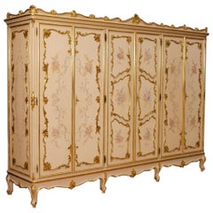 Italian Wardrobe in Lacquered, Gilt and Painted Wood with Six Doors 20th Century