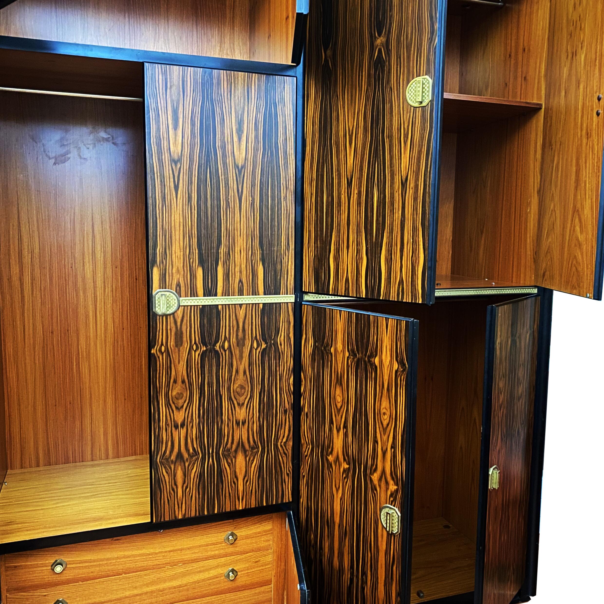 Late 20th Century Italian Wardrobe in Macassar and Brass attributed to Luciano Frigerio For Sale