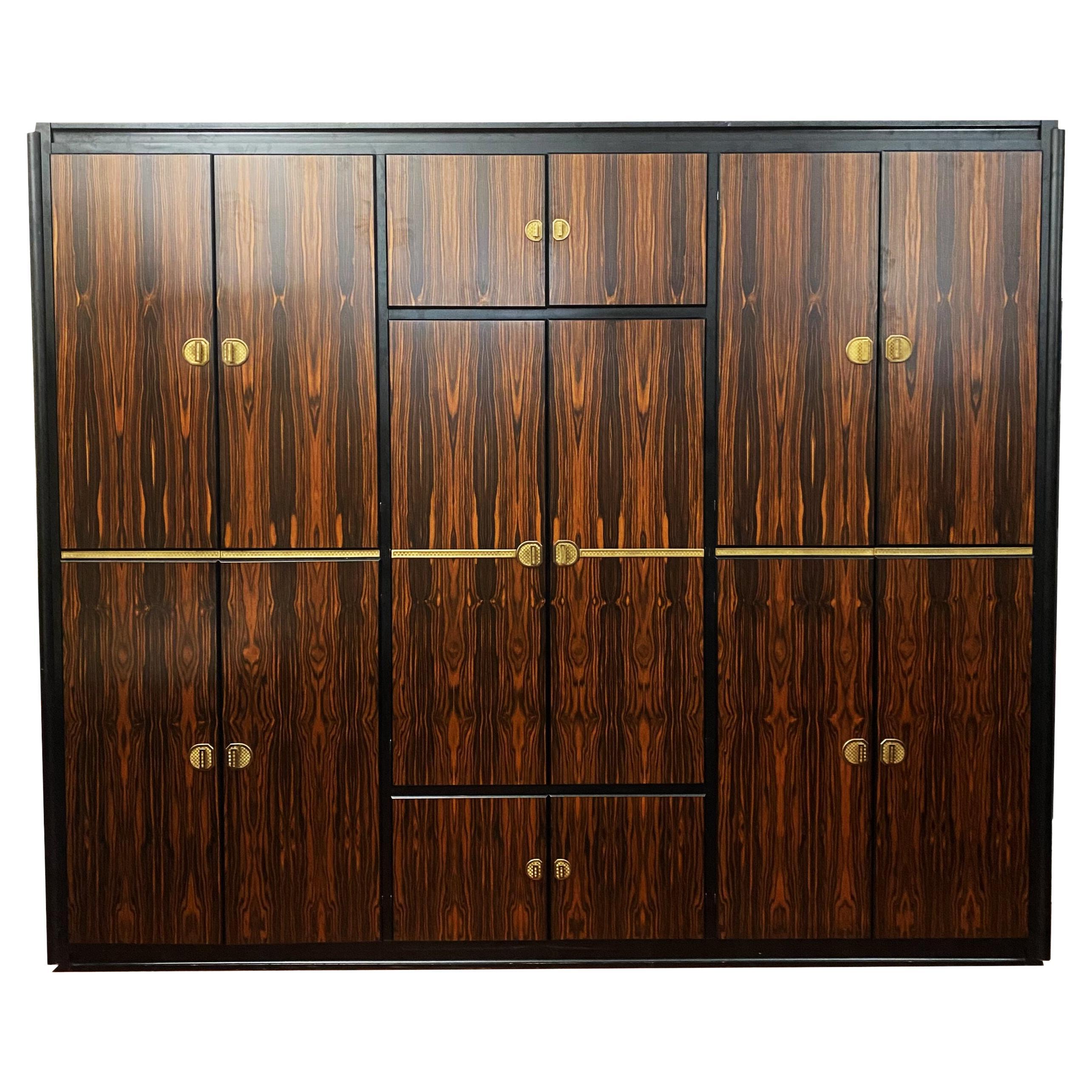 Italian Wardrobe in Macassar and Brass attributed to Luciano Frigerio For Sale