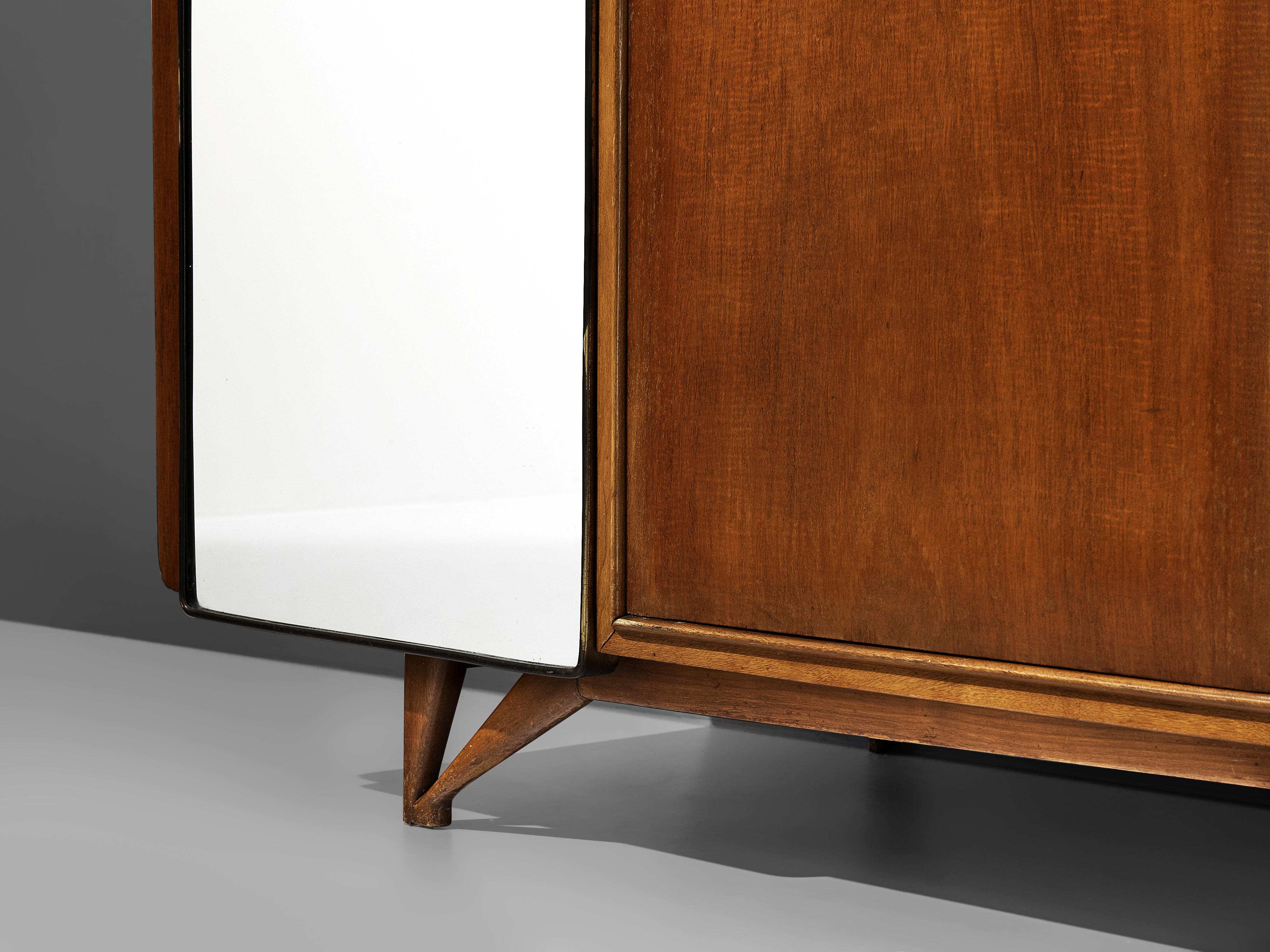 Brass Mid-Century Modern Italian Highboard in Mahogany and Alabaster For Sale