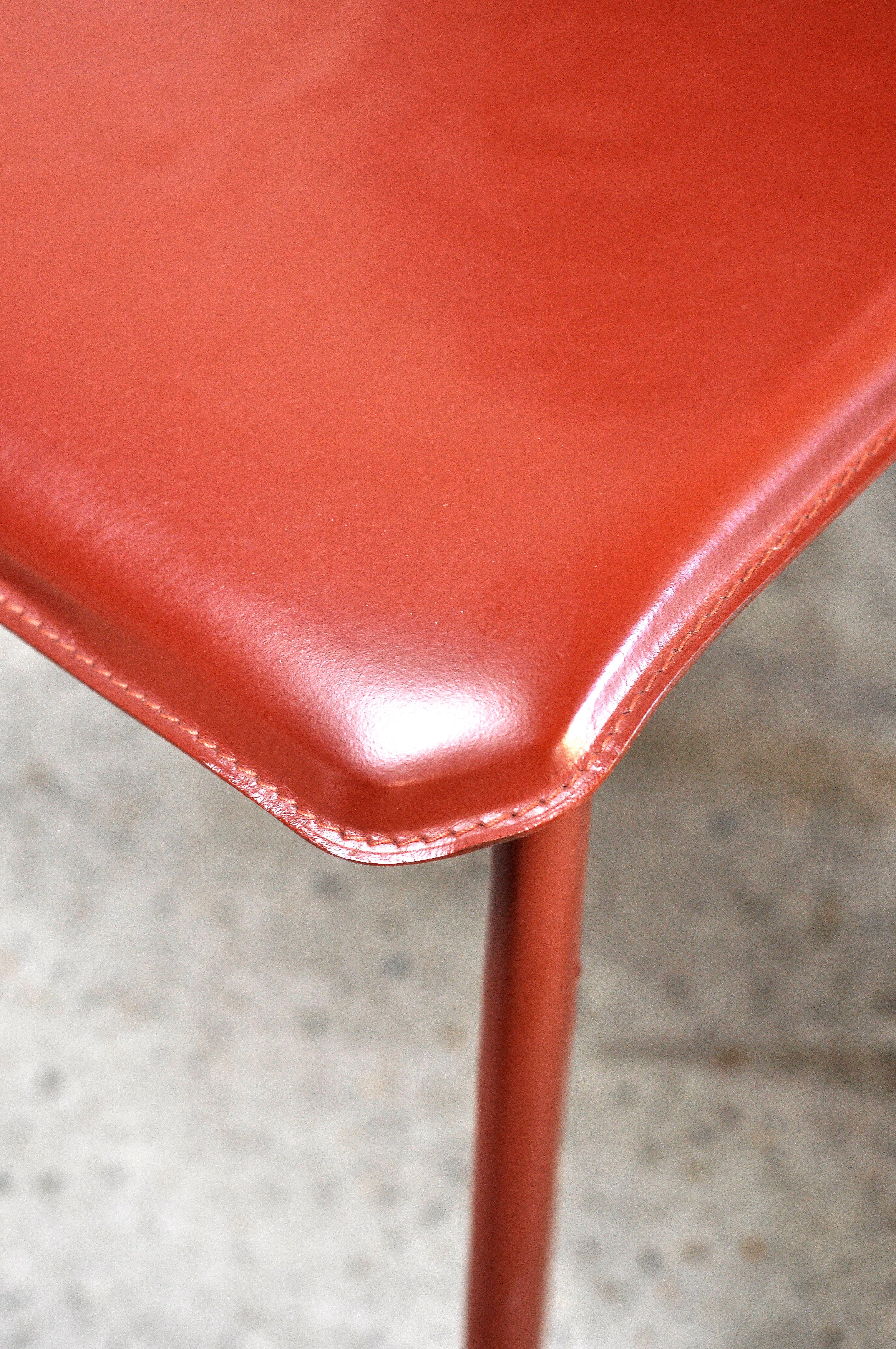 Italian Warm Red Leather Dining Chairs in the Style of Mario Bellini, 1980s 5