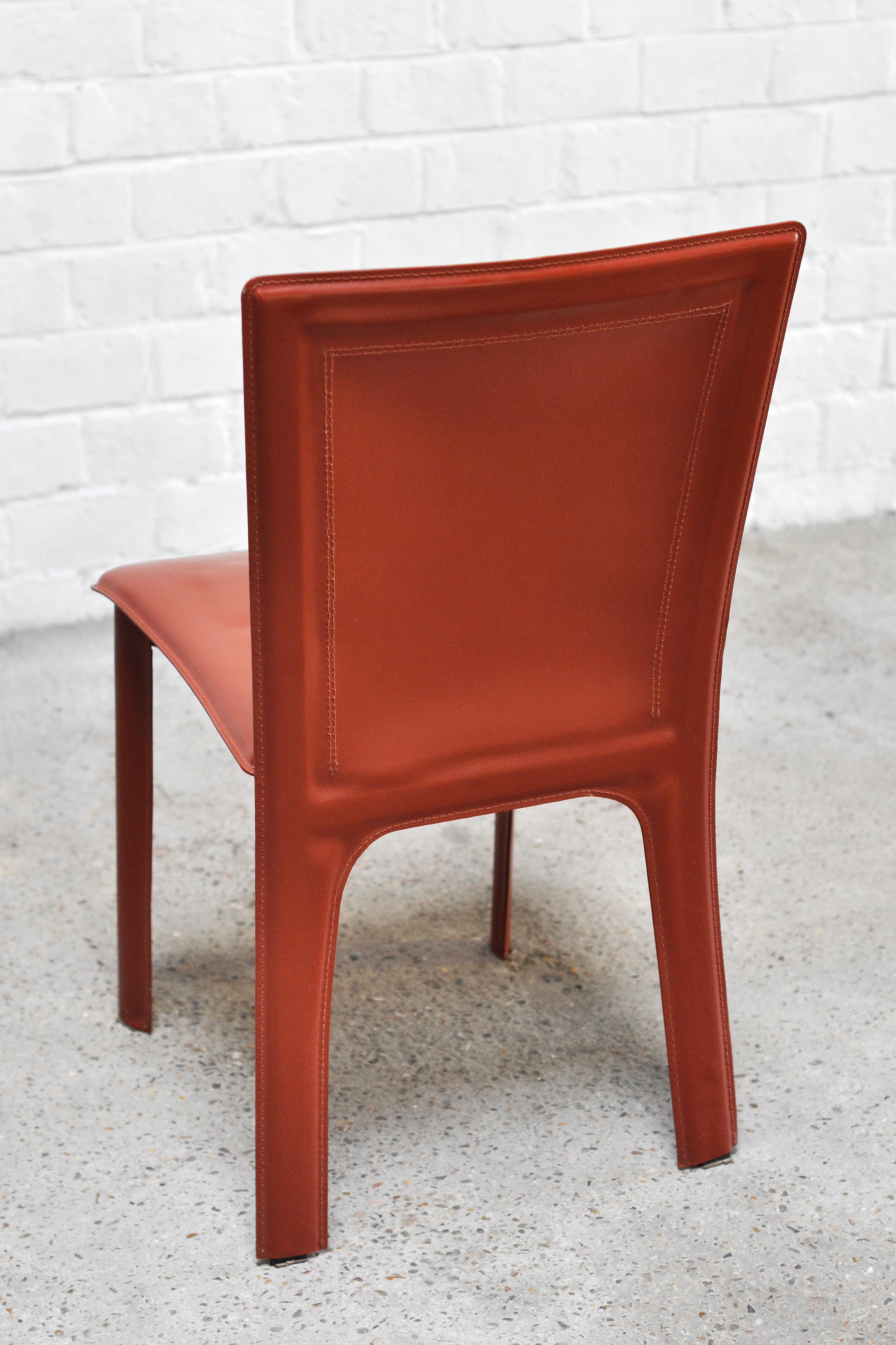 Italian Warm Red Leather Dining Chairs in the Style of Mario Bellini, 1980s 7