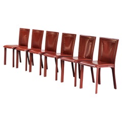 Italian Warm Red Leather Dining Chairs in the Style of Mario Bellini, 1980s
