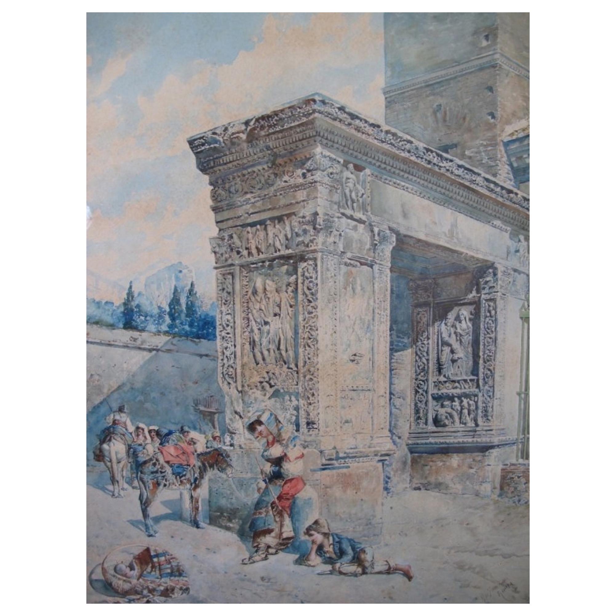 Aquarelle italienne de Mariano De Franceschi